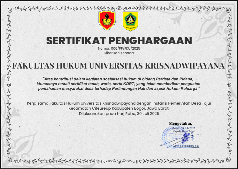 Fakultas Hukum UNKRIS Berkontribusi Meningkatkan Kesadaran Hukum Masyarakat melalui Sosialisasi Hukum Perdata dan Pidana