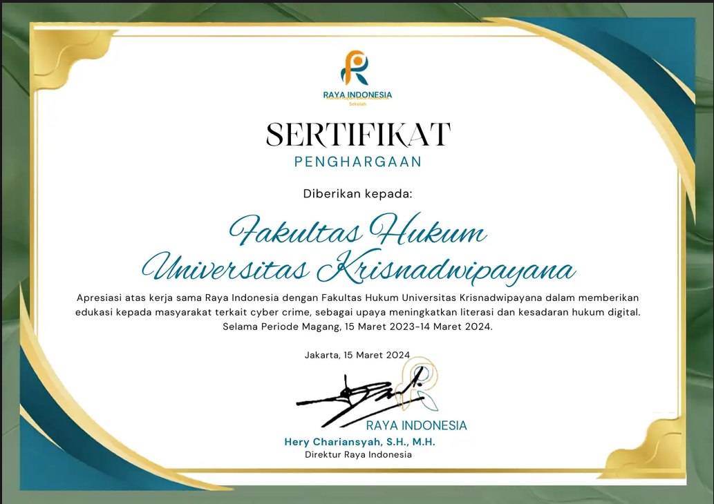 Fakultas Hukum UNKRIS dan Raya Indonesia Perkuat Literasi Hukum Digital melalui Edukasi Pencegahan Cyber Crime