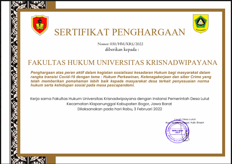 Fakultas Hukum UNKRIS Tingkatkan Kesadaran Hukum Masyarakat melalui Sosialisasi Hukum pada Masa Transisi Pascapandemi Covid-19